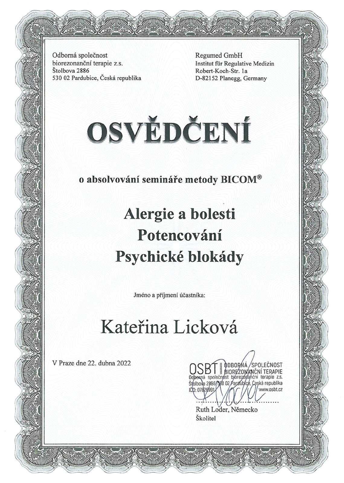 Osvědčení BICOM