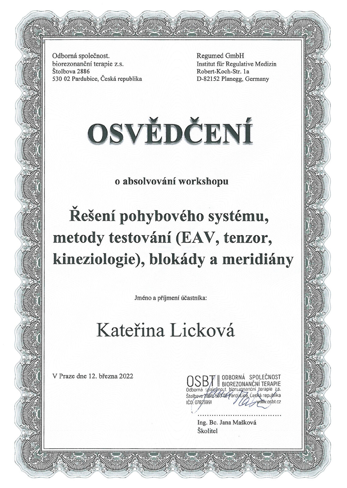 Osvědčení BICOM